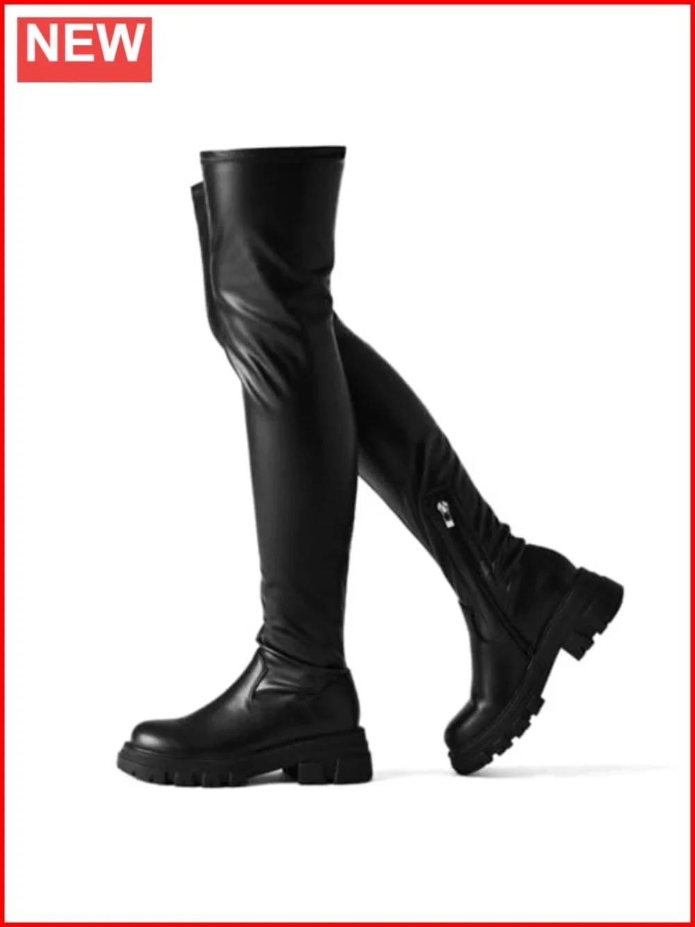 Thigh High Platform Boots Chunky Heel Stretchy Over Knee Lug Sole